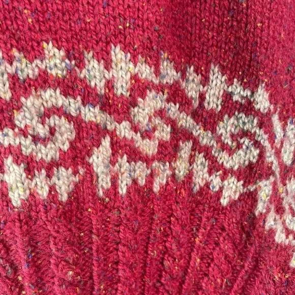 VINTAGE 90’s Handmade  Knitted Mock-neck Wool Sweater Berry Cable-knit Baggy L - Picture 6 of 9